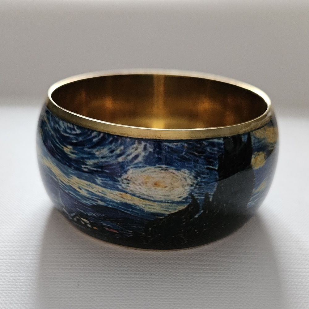 Vintage Starry Night Vincent Van Gogh Gold Tone Enamel Bangle